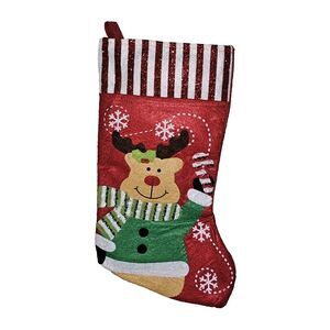 Rudolph Bear Handmade Felt Christmas Stocking Holiday Decor Never Used